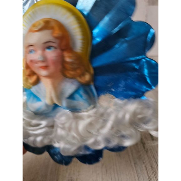Vintage aluminum angel cherub tree topper metal mini blue blow mold Xmas tree - Picture 3 of 9